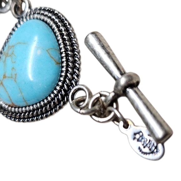 VTG Turquoise Bracelet Faux Cabochan Silver Toggle Concho Style 8" Southwestern - Picture 4 of 10